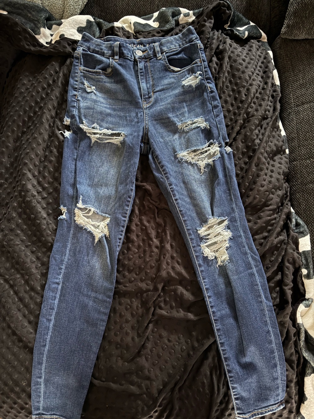 American Eagle Outfitters Dark Blue Distressed Skinny Jeans